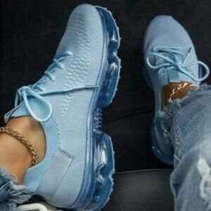 Light Blue Knit Women's Athletic Sneakers
